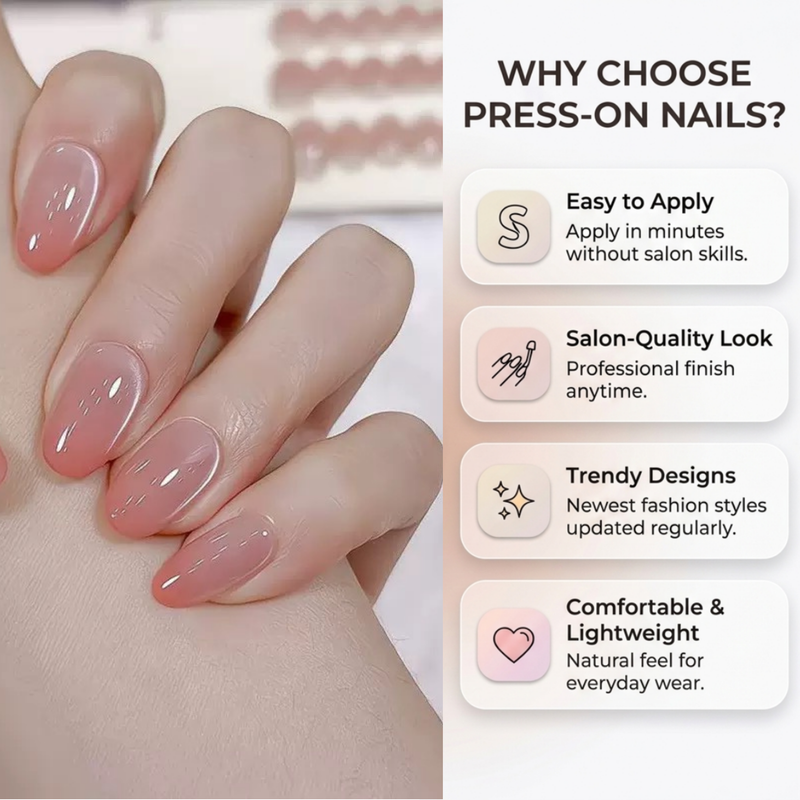 Short Almond Nude Pink Gradient Press On Nails | Quiet Luxury Minimalist Style | Reusable Nail Set