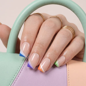 Square Pastel Gradient French Press On Nails | Minimalist Everyday Style | Reusable Nail Set
