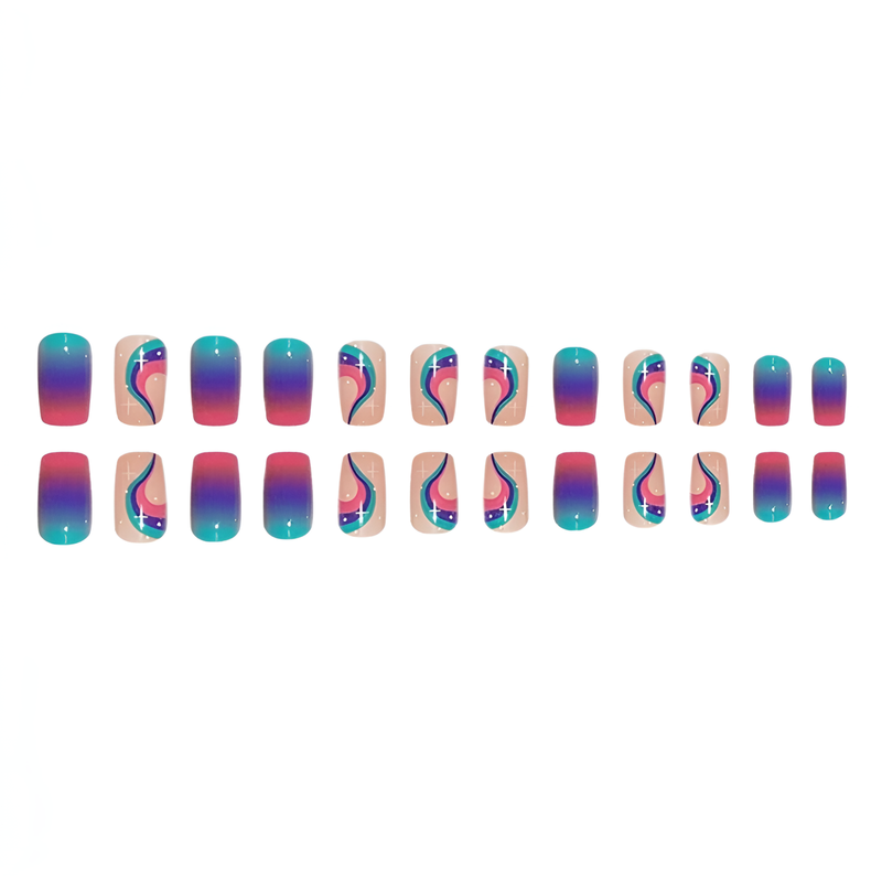 Press-on-nail Rainbow Star Square French Press On Nails | Cute Y2K Style | Reusable Nail Set 5