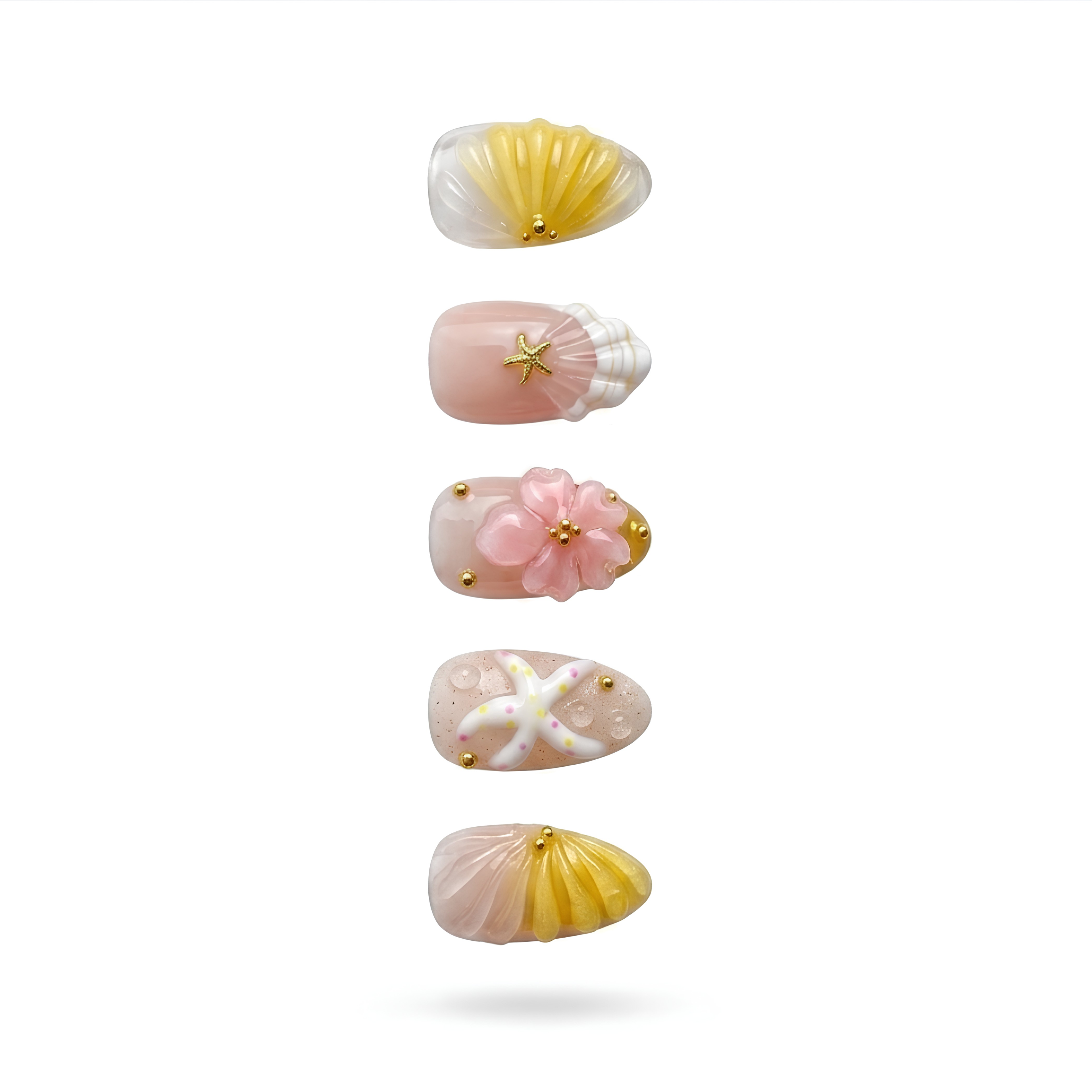Almond Nail Art, Cat Eye Nail Art, Starfish Nail Art, French/American Style