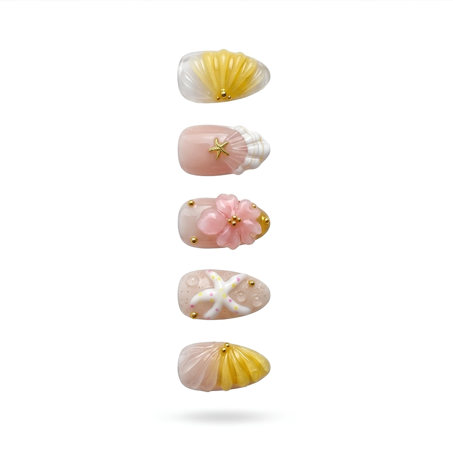 Almond Nail Art, Cat Eye Nail Art, Starfish Nail Art, French/American Style - góc chụp 1