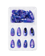 Purple Blue Black Cat Press On Nails | Mystic Halloween Style | Reusable Nail Set