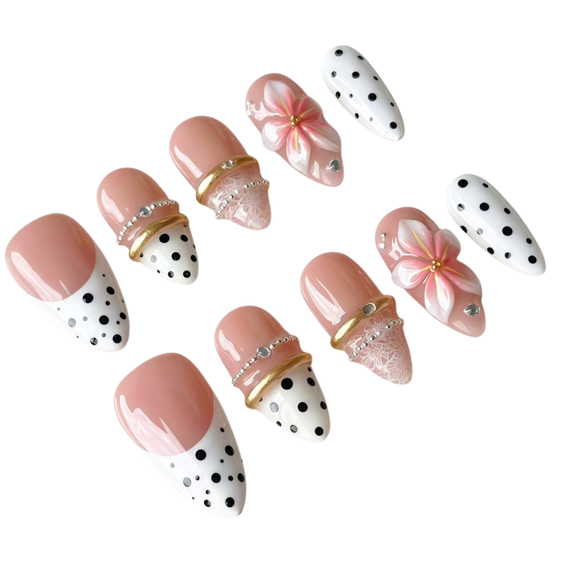 3D Gold Leaf French White Press On Nails | Elegant Minimalist Style | Reusable Nail Set