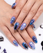 Purple Blue Black Cat Press On Nails | Mystic Halloween Style | Reusable Nail Set