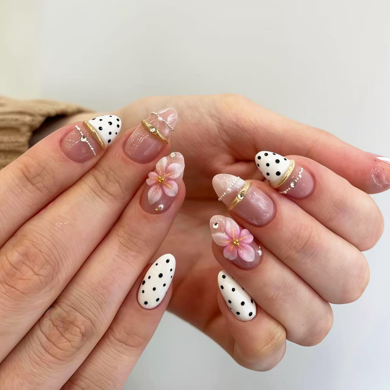 3D Gold Leaf French White Press On Nails | Elegant Minimalist Style | Reusable Nail Set