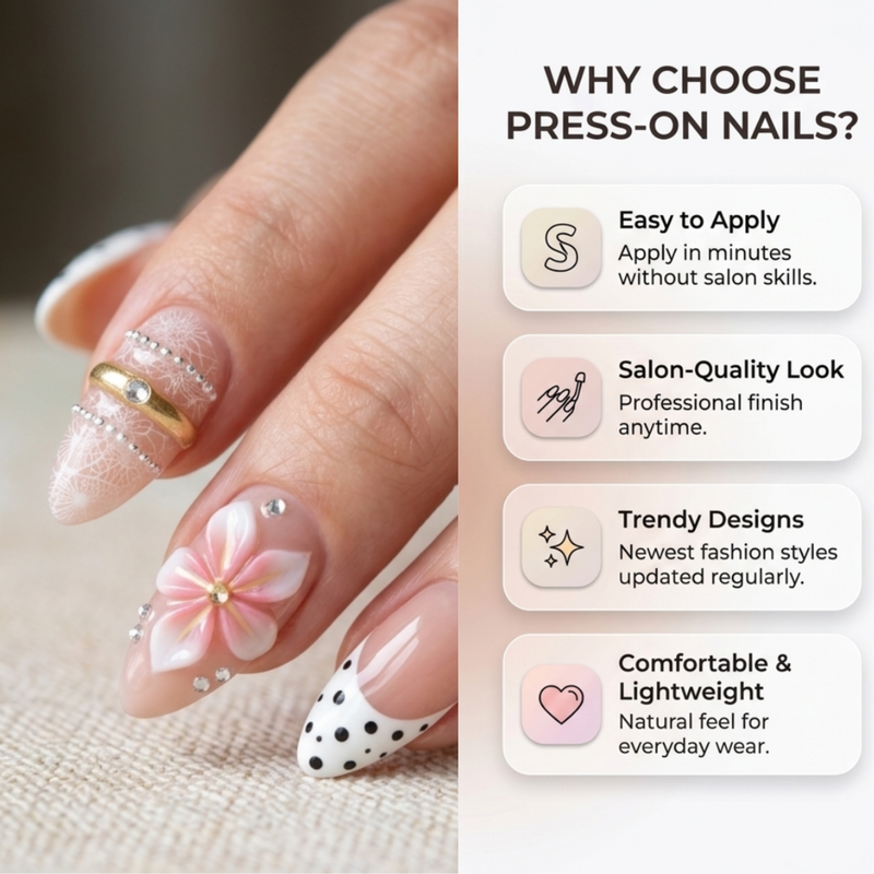 3D Gold Leaf French White Press On Nails | Elegant Minimalist Style | Reusable Nail Set