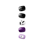 Press-on-nail Short Square Purple Glitter Halloween Press On Nails with Spider Web Ghost & Bats | Spooky Cute Gothic Style | Reusable Nail Set 2
