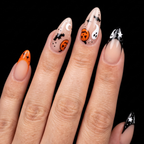 Almond Halloween Press On Nails with Cute Ghost Pumpkin & Bats Art | Spooky French Gothic Style | Reusable Nail Set