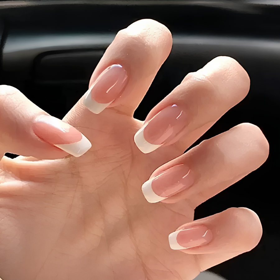 Classic French Tip Press On Nails in Pale Pink with White Tips | Timeless Elegant Style | Reusable Nail Set - góc chụp 1