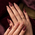 Matte Chocolate Brown Long Almond Press On Nails with Gold Glitter Swirls | Fall Autumn Minimalist Style | Reusable Nail Set