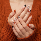 Almond Halloween Press On Nails with Cute Ghost Pumpkin & Bats Art | Spooky French Gothic Style | Reusable Nail Set