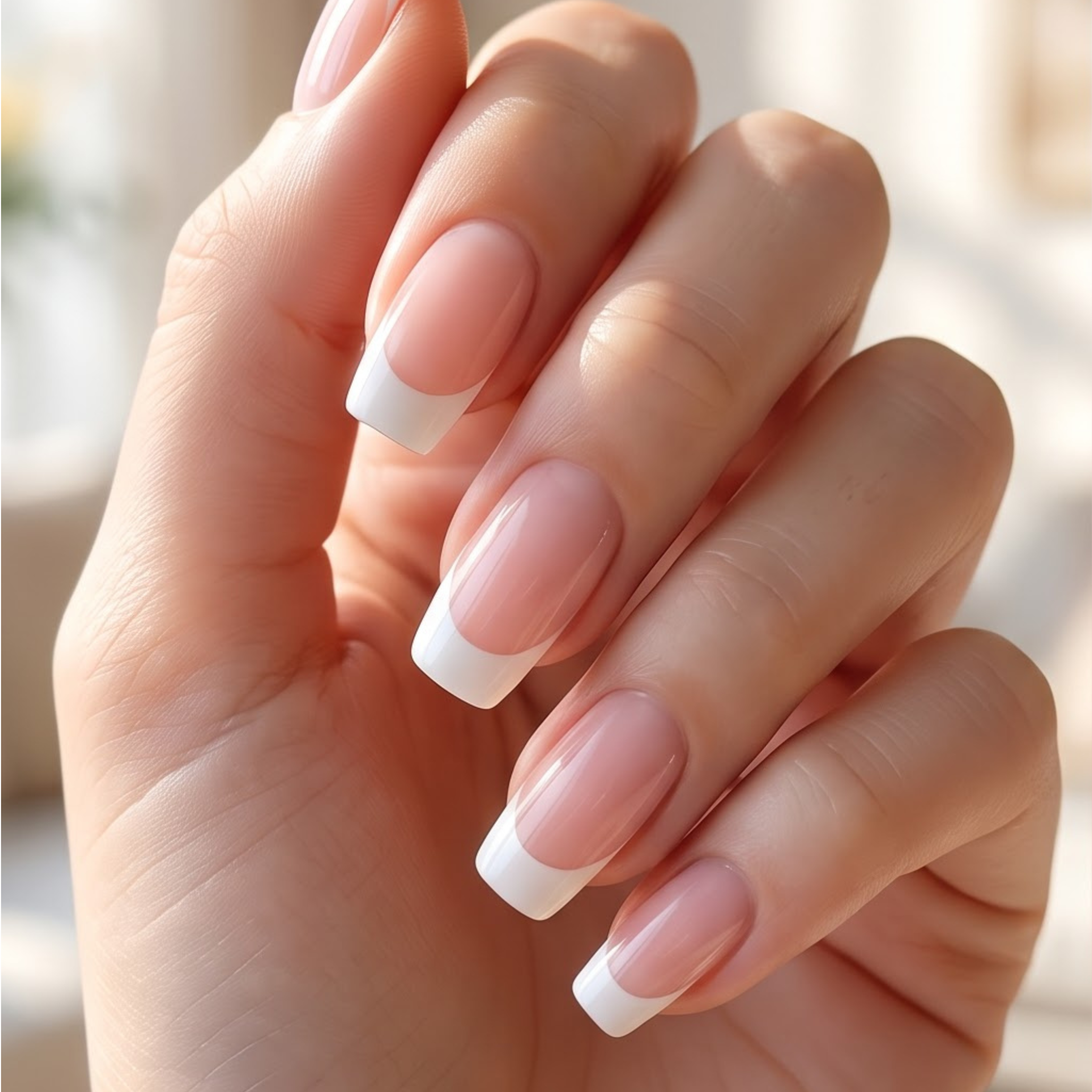 Classic French Tip Press On Nails in Pale Pink with White Tips | Timeless Elegant Style | Reusable Nail Set