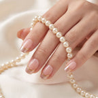 Press-on-nail Short Square Pink & Gold Glitter French Press On Nails | Elegant Minimalist Style | Reusable Nail Set 1