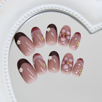 Press-on-nail Red Brown Cat Eye Daisy Press On Nails | Elegant Floral Style | Reusable Nail Set 4