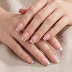 Press-on-nail Short Square Pink & Gold Glitter French Press On Nails | Elegant Minimalist Style | Reusable Nail Set 4