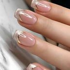 Press-on-nail Short Square Pink & Gold Glitter French Press On Nails | Elegant Minimalist Style | Reusable Nail Set 6
