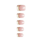 Press-on-nail Short Square Pink & Gold Glitter French Press On Nails | Elegant Minimalist Style | Reusable Nail Set 7