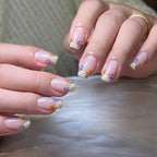 Press-on-nail Purple Spring Floral Jelly French Press On Nails | Fresh Floral Style | Reusable Nail Set 2