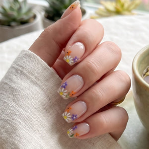 Purple Spring Floral Jelly French Press On Nails | Fresh Floral Style | Reusable Nail Set