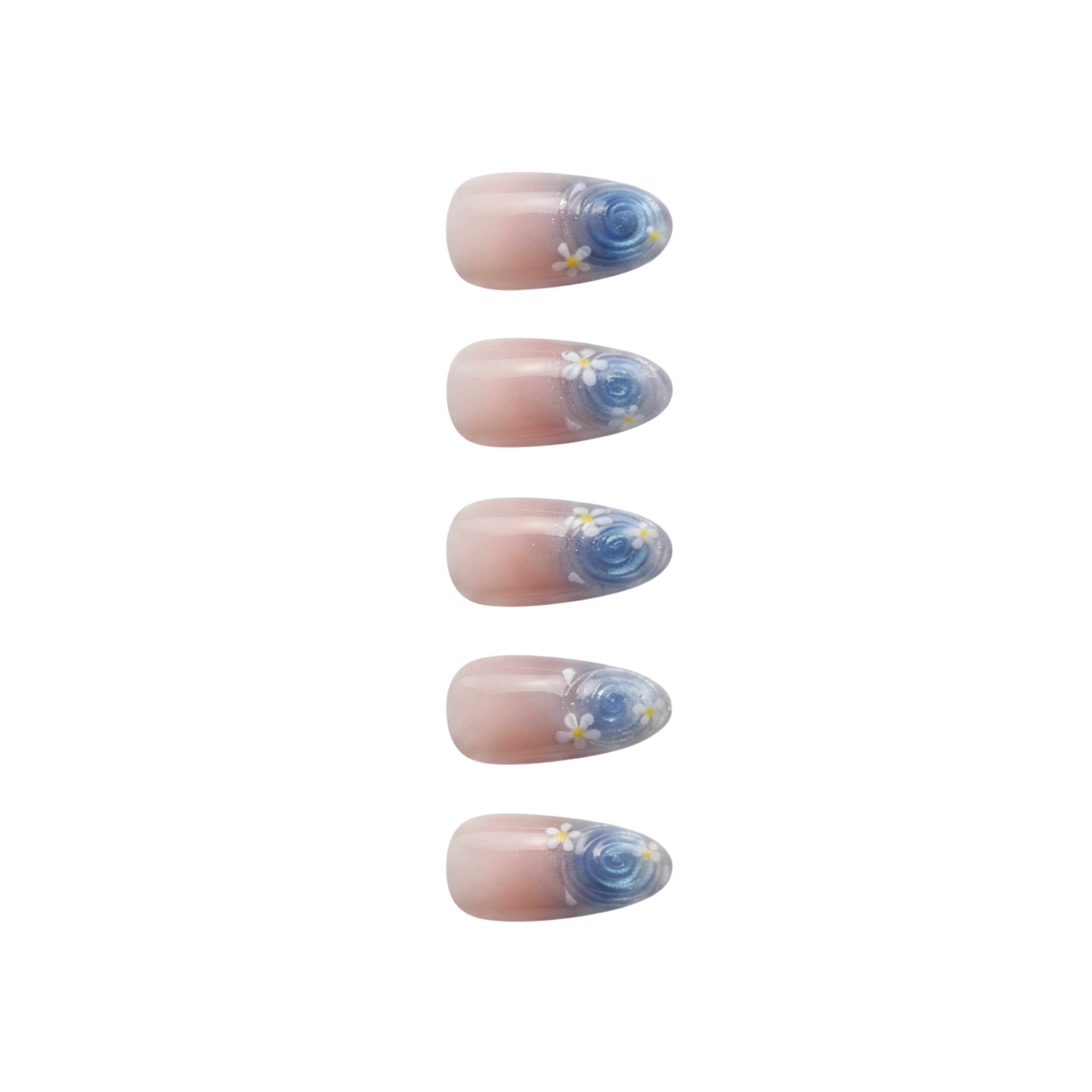 Cat Eye Holographic Nude White Floral Press-On Nails