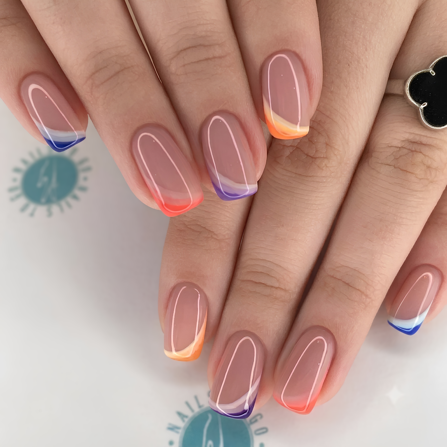 Pastel Gradient Square French Tip Press-On Nails - góc chụp 3