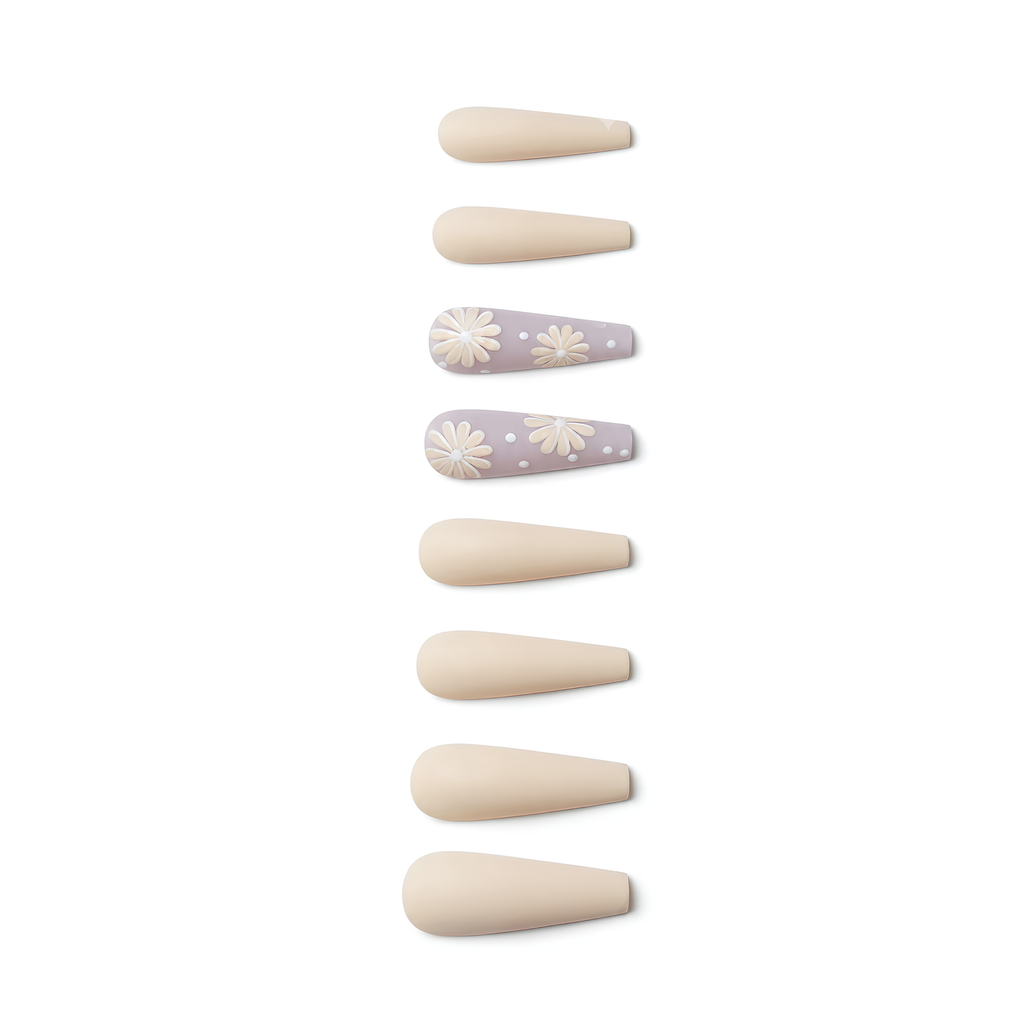 Press-on-nail Long Golden Daisy Press On Nails | Elegant Floral Style | Reusable Nail Set 2