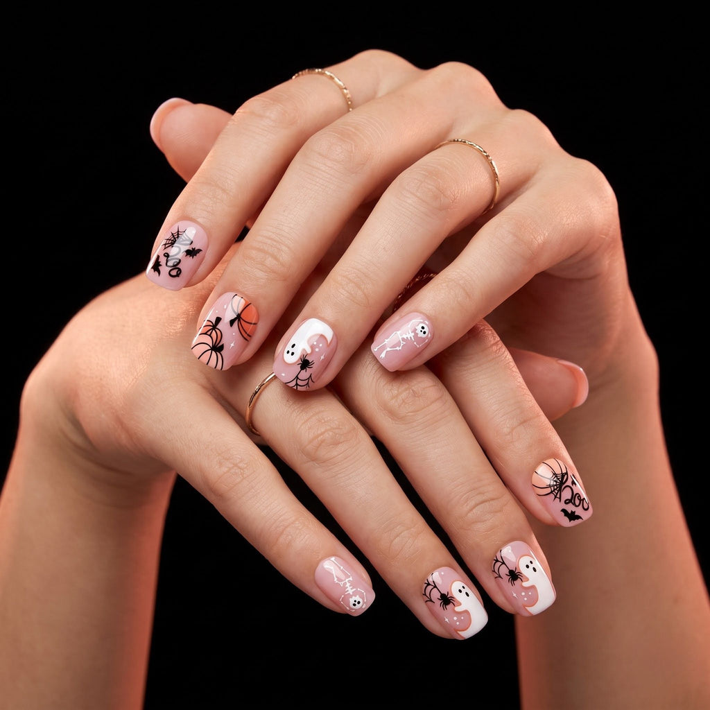 Orange Pumpkin Ghost Halloween Press-On Nails - photo 1