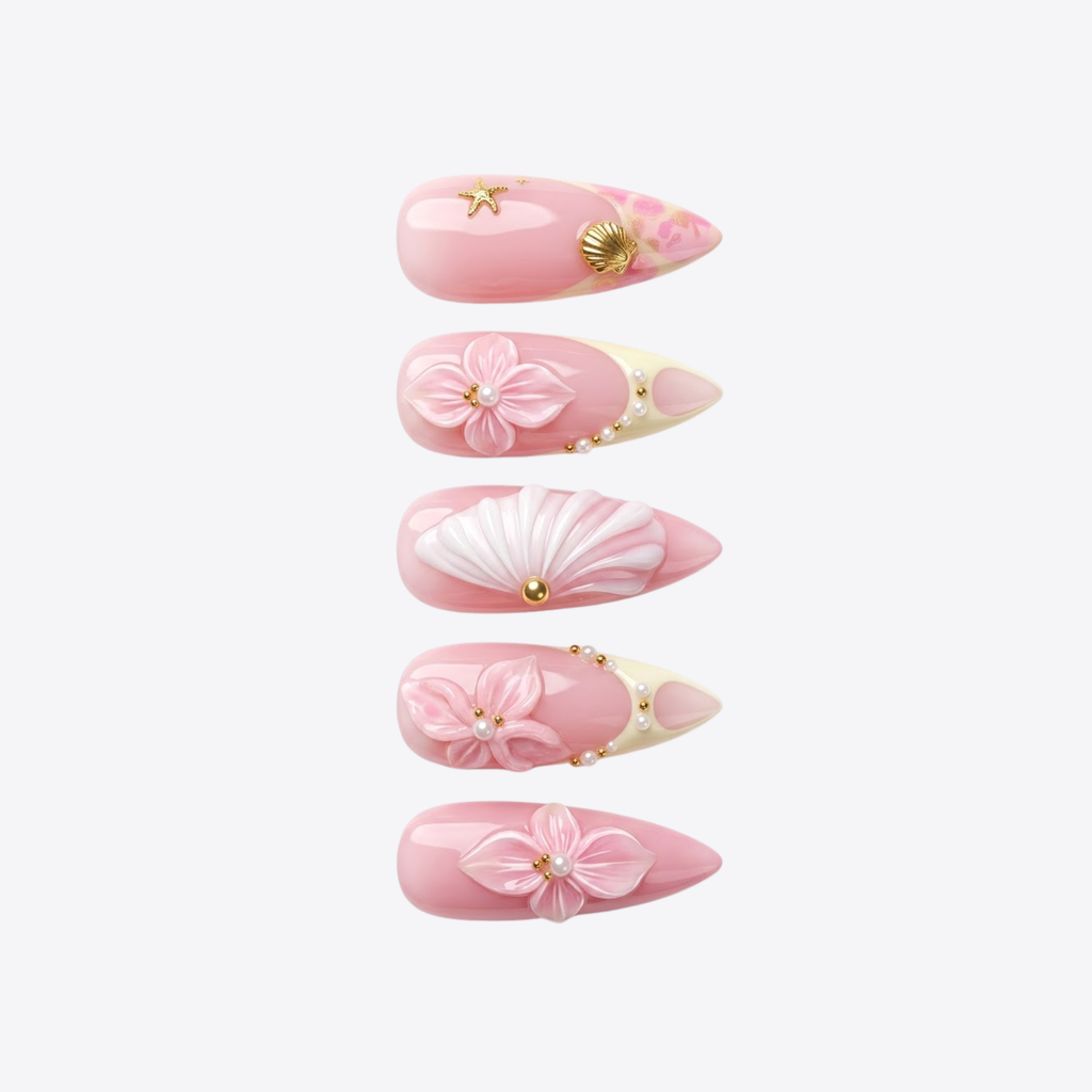 Press-on-nail Long Stiletto Pink French Press On Nails with 3D Butterfly & Pearls | Fairy Coquette Style | Reusable Nail Set 2