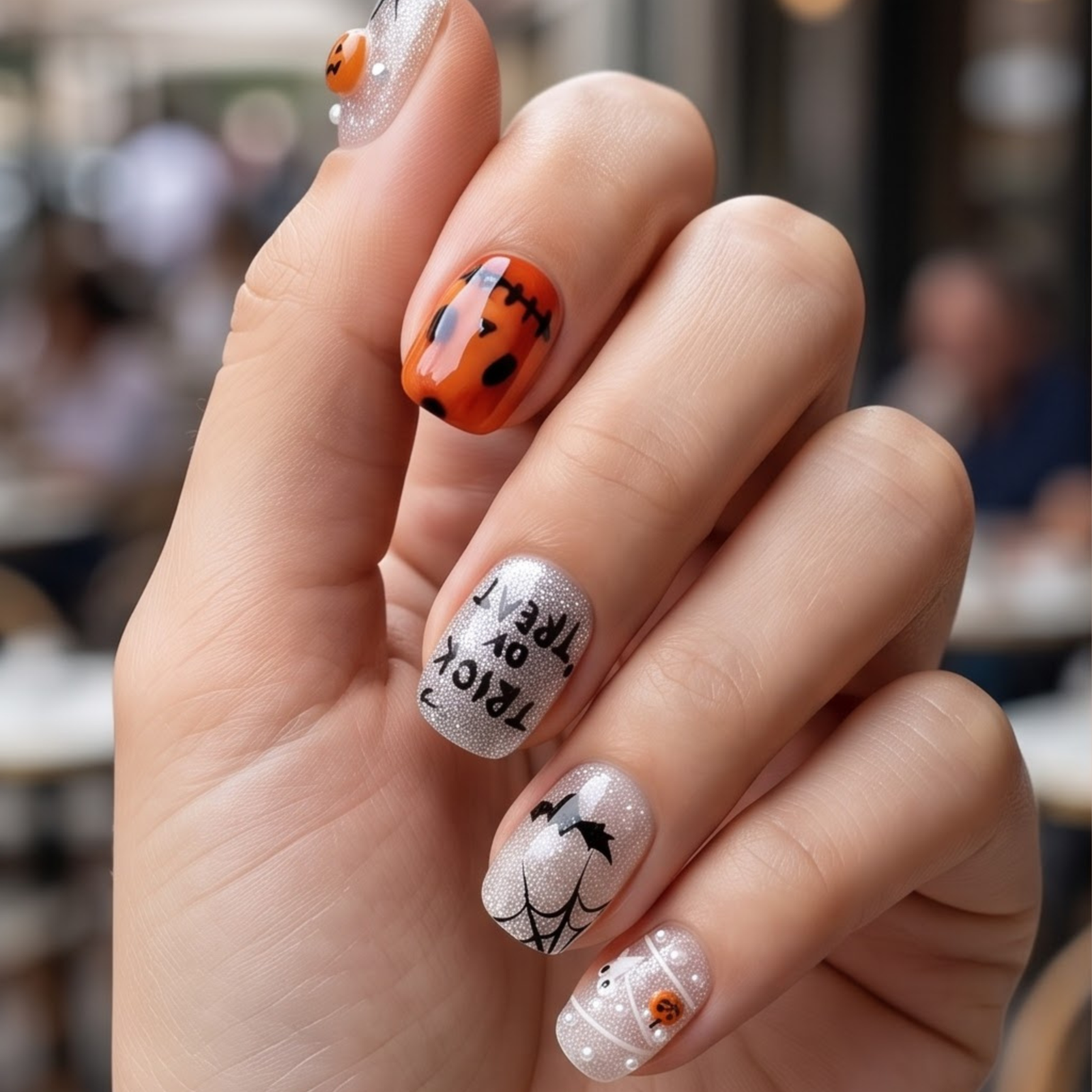 Press-on-nail Pumpkin Ghost Halloween Press On Nails | Cute Spooky Style | Reusable Nail Set 1