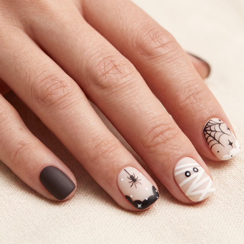 Press-on-nail White Spider Web Halloween Press On Nails | Gothic Spooky Style | Reusable Nail Set 1