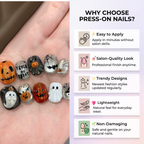 Press-on-nail Pumpkin Ghost Halloween Press On Nails | Cute Spooky Style | Reusable Nail Set 5