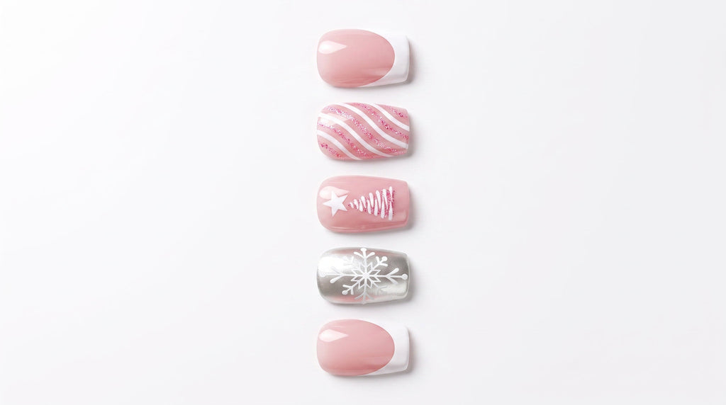 Press-on-nail Pink Christmas Tree Snowflake Press On Nails | Winter Holiday Style | Reusable Nail Set 2