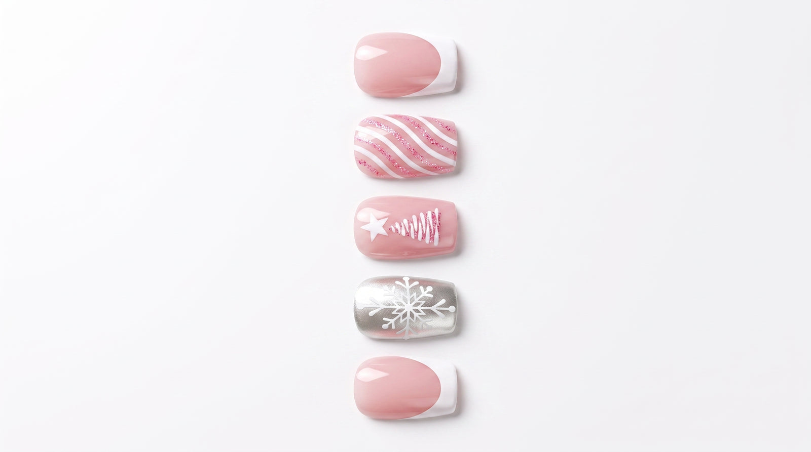 Press-on-nail Pink Christmas Tree Snowflake Press On Nails | Winter Holiday Style | Reusable Nail Set 2