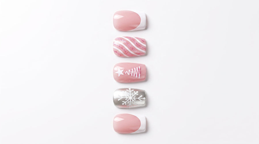 Pink Christmas Tree Snowflake Press On Nails | Winter Holiday Style | Reusable Nail Set - highlight 2