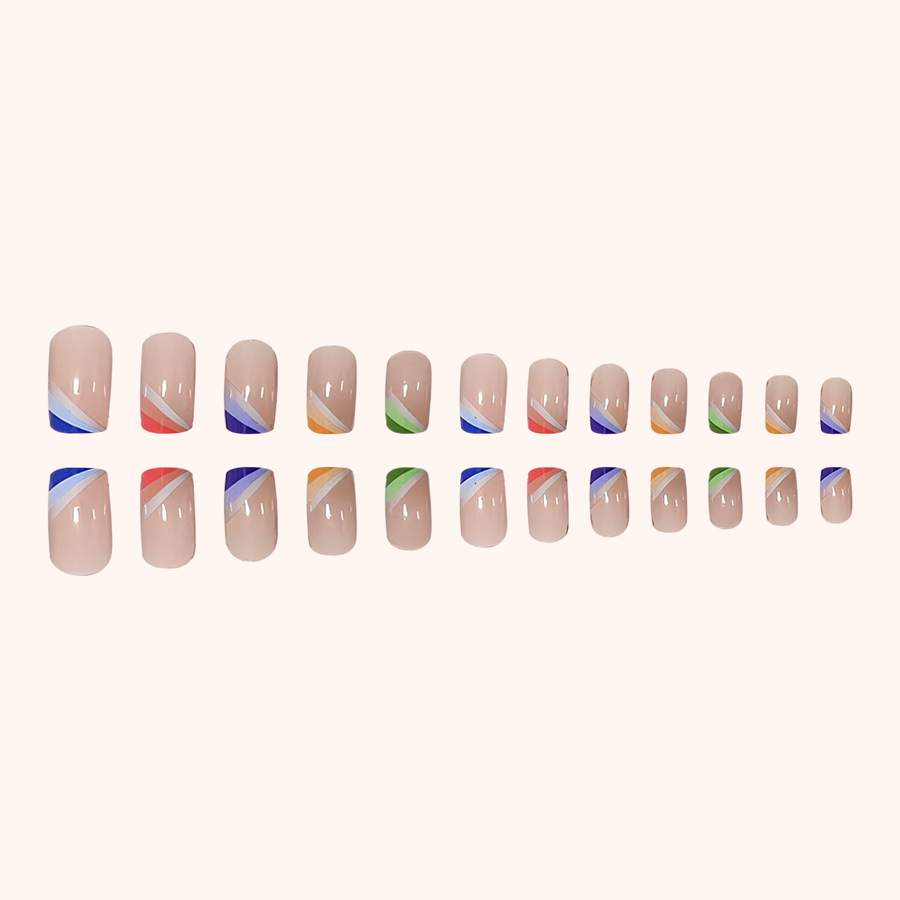 Pastel Gradient Square French Tip Press-On Nails - góc chụp 1
