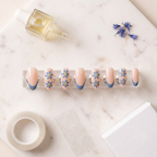 Press-on-nail Oval Blue Floral French Press On Nails | Romantic Garden Style | Reusable Nail Set 4