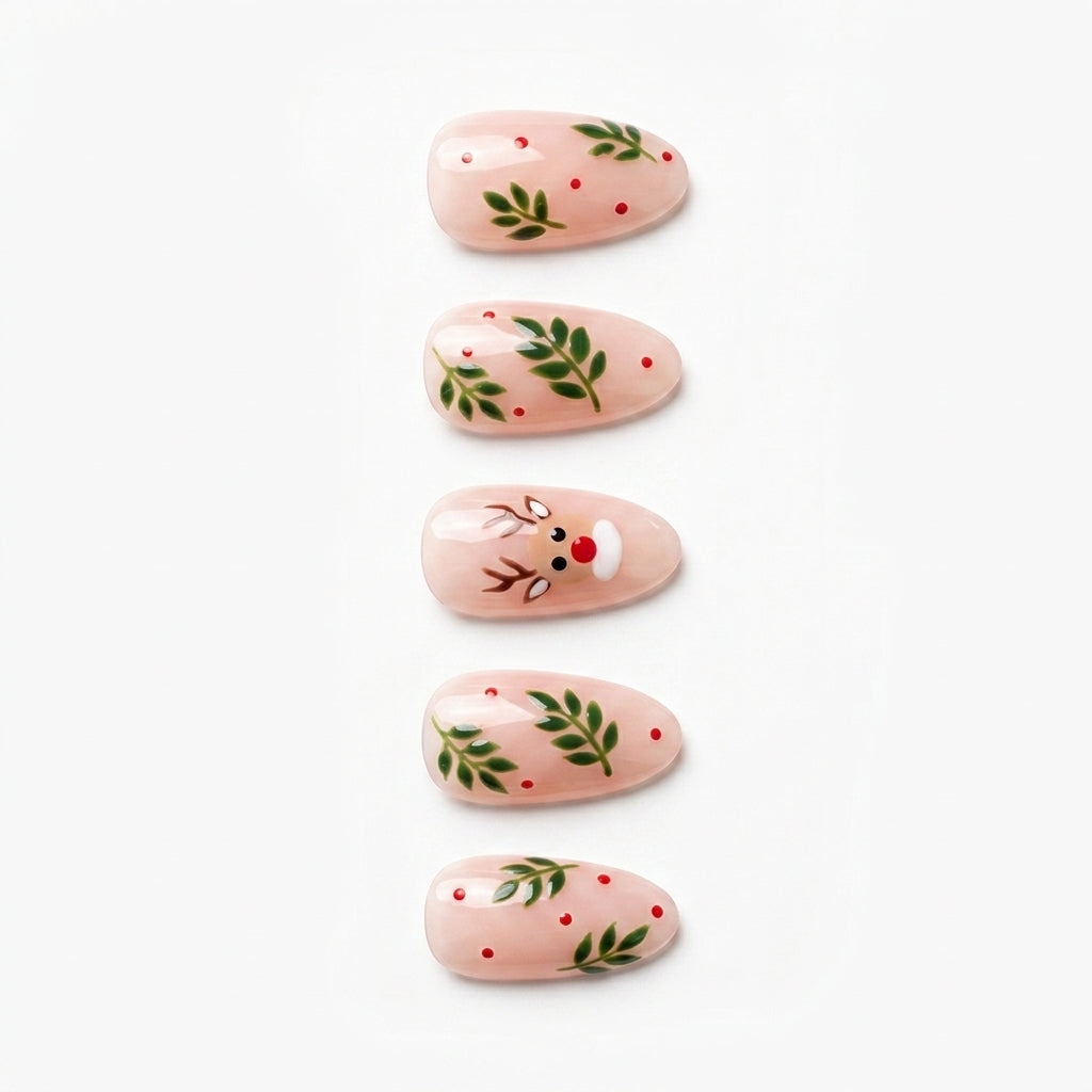 Press-on-nail White Reindeer French Christmas Press On Nails | Elegant Winter Style | Reusable Nail Set 2