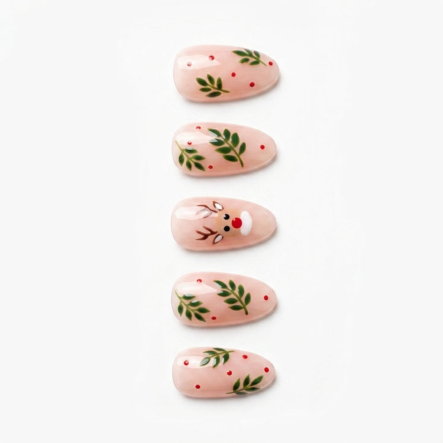 White Reindeer French Christmas Press On Nails | Elegant Winter Style | Reusable Nail Set - highlight 2
