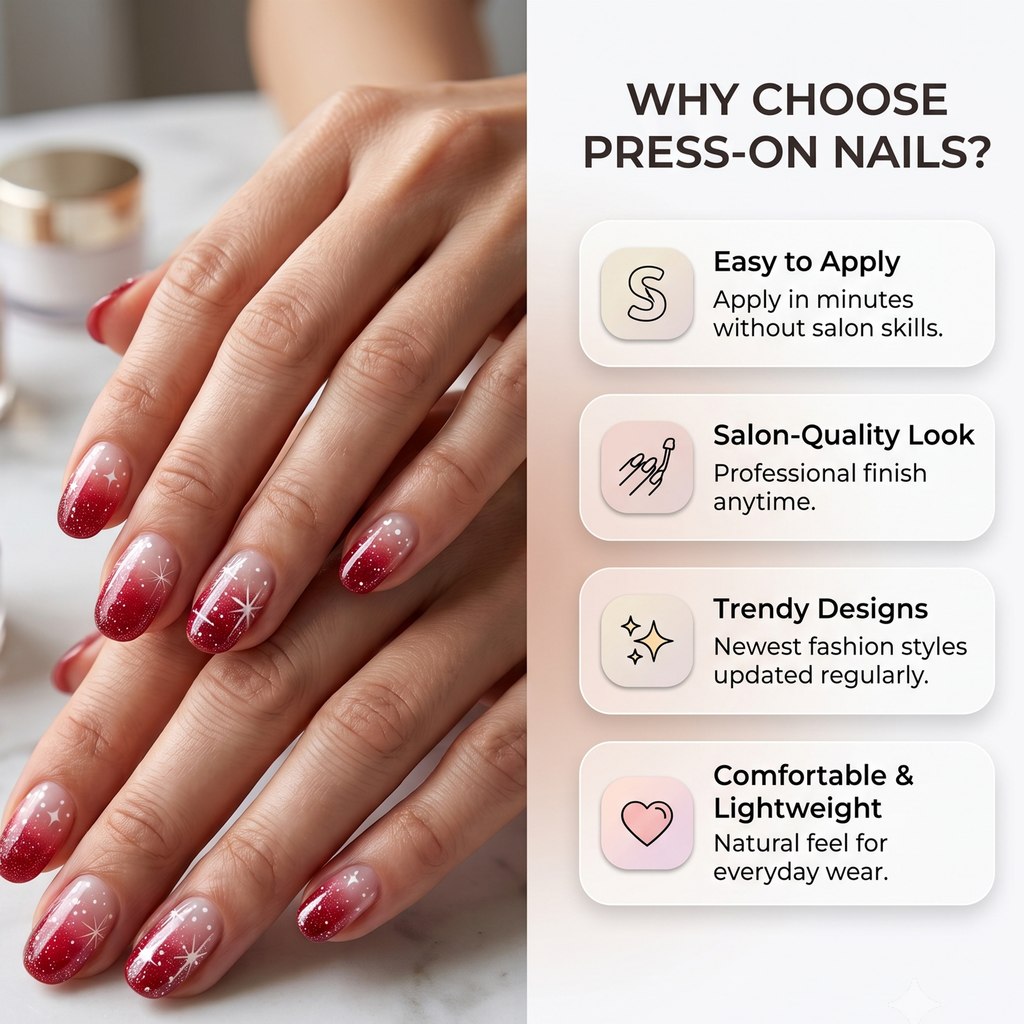 Press-on-nail Short Round Red Snowflake Press On Nails | Cozy Winter Style | Reusable Nail Set 4
