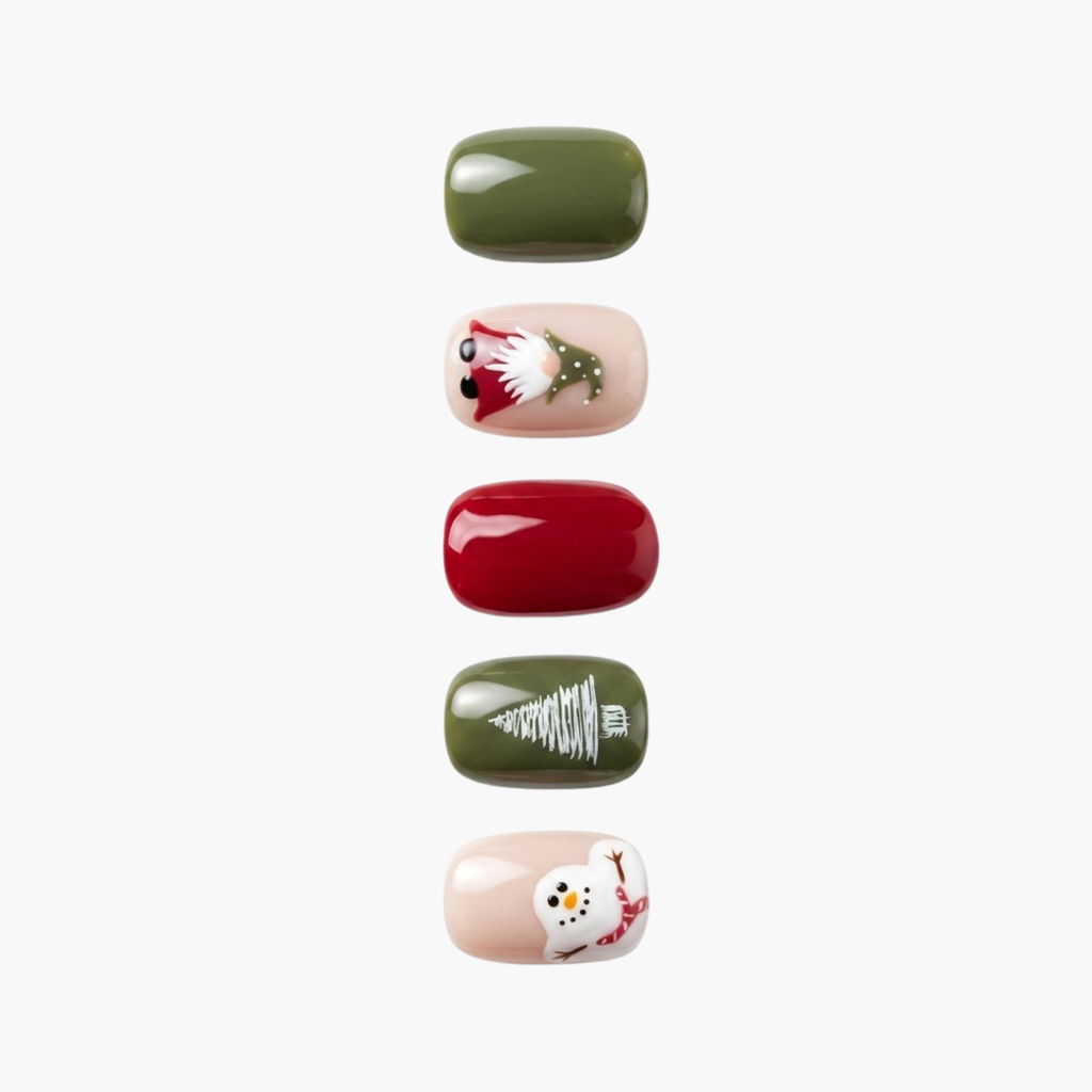 Press-on-nail Santa & Snowman Red Green Christmas Press On Nails | Festive Holiday Style | Reusable Nail Set 2