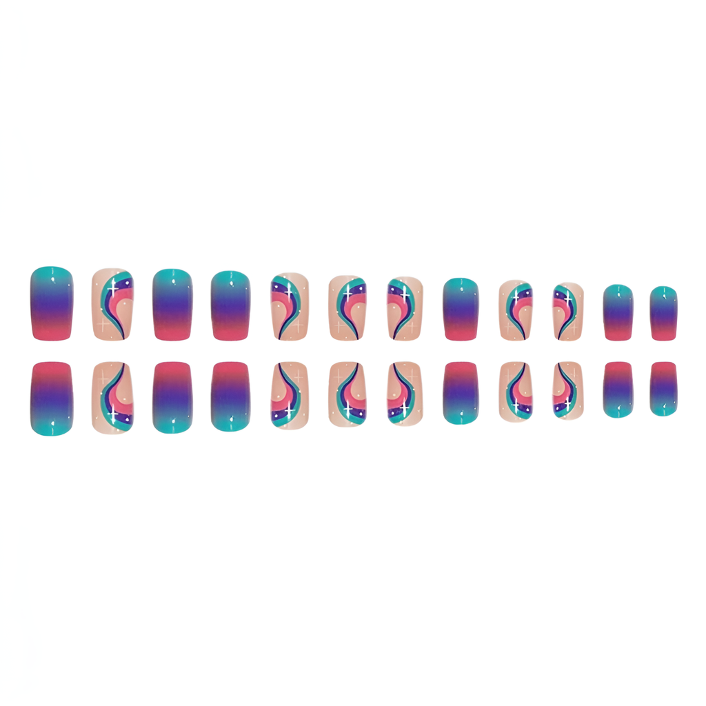 Rainbow Star Square French Press-On Nails