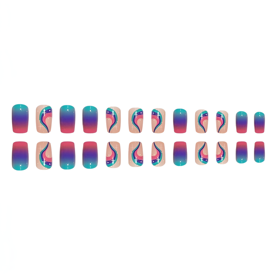 Rainbow Star Square French Press-On Nails - góc chụp 1