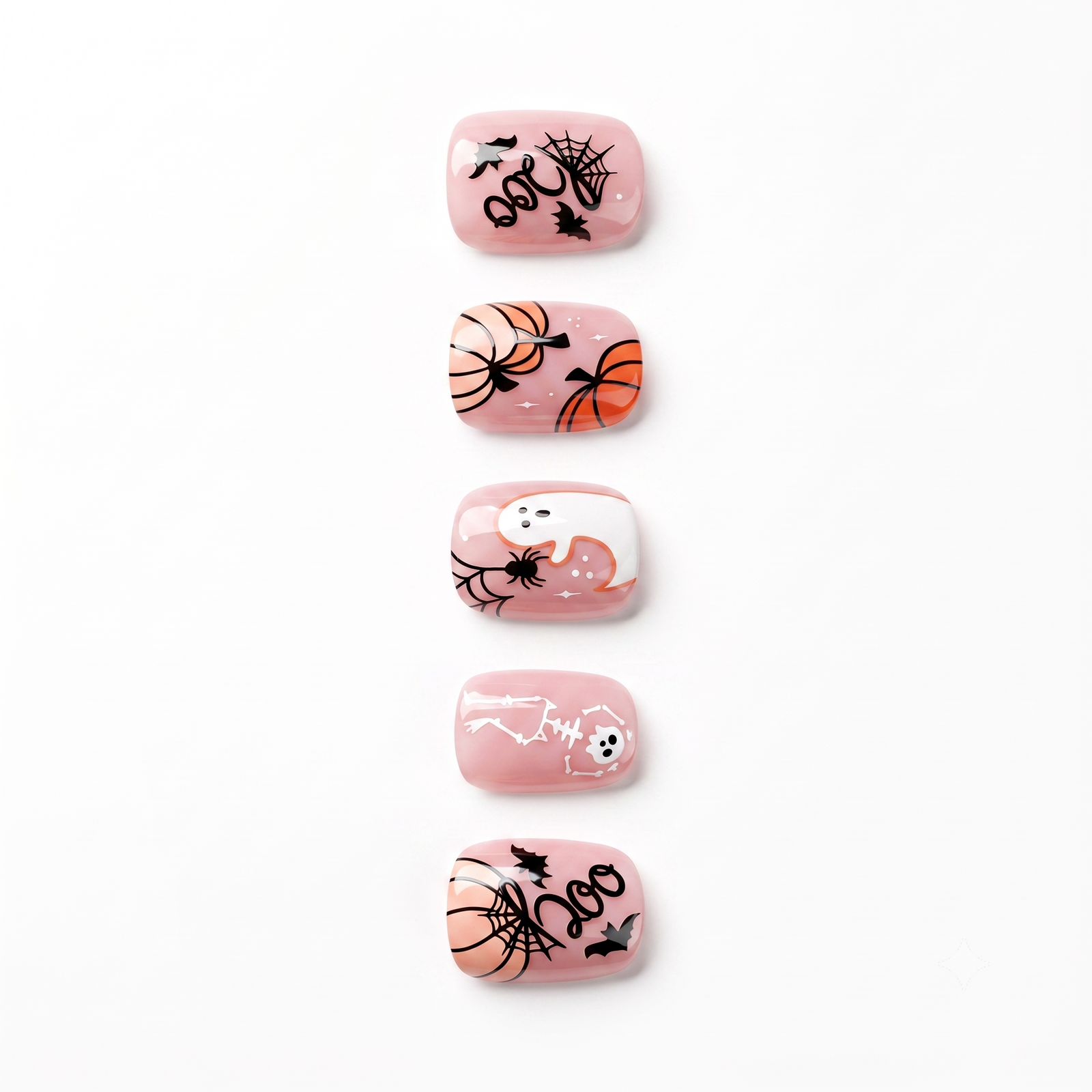 Press-on-nail Orange Pumpkin Ghost Halloween Press On Nails | Cute Halloween Style | Reusable Nail Set 3