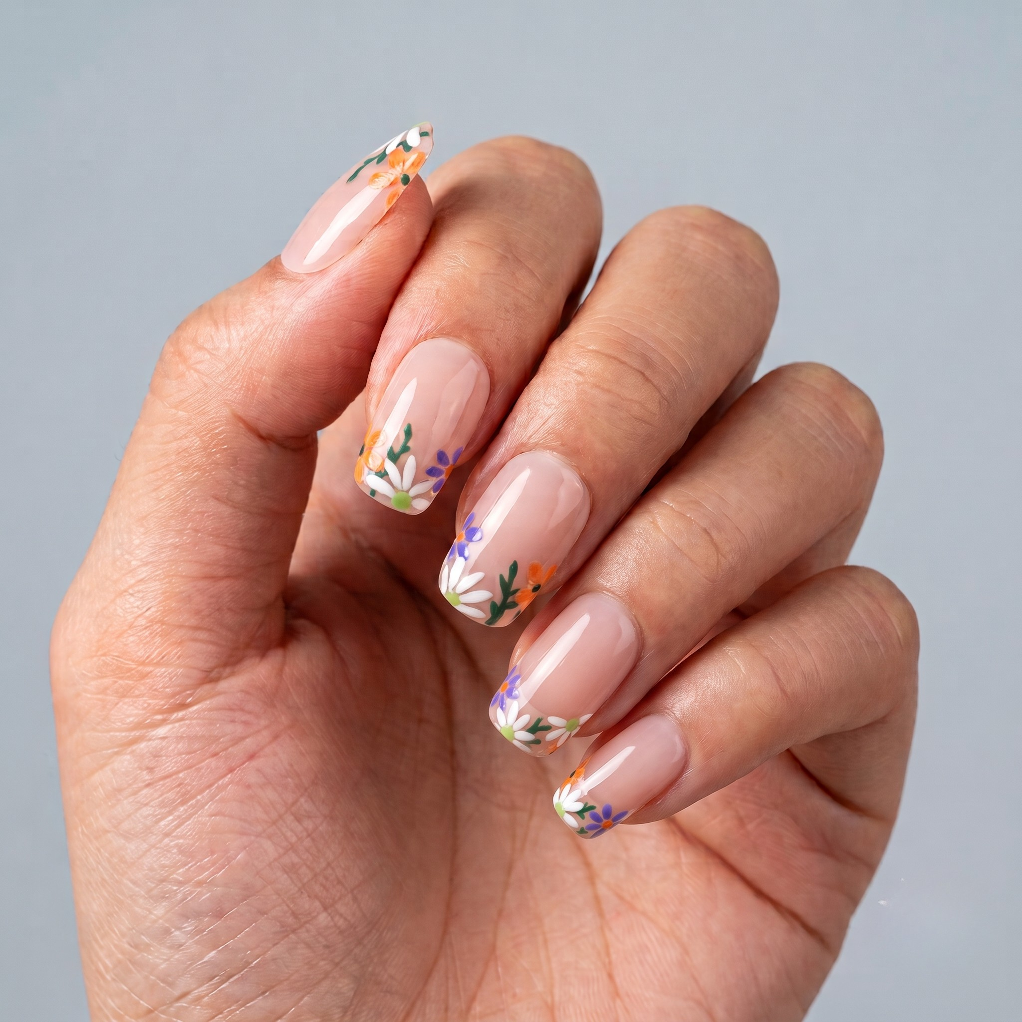 Purple Spring Floral Jelly French Press-On Nails