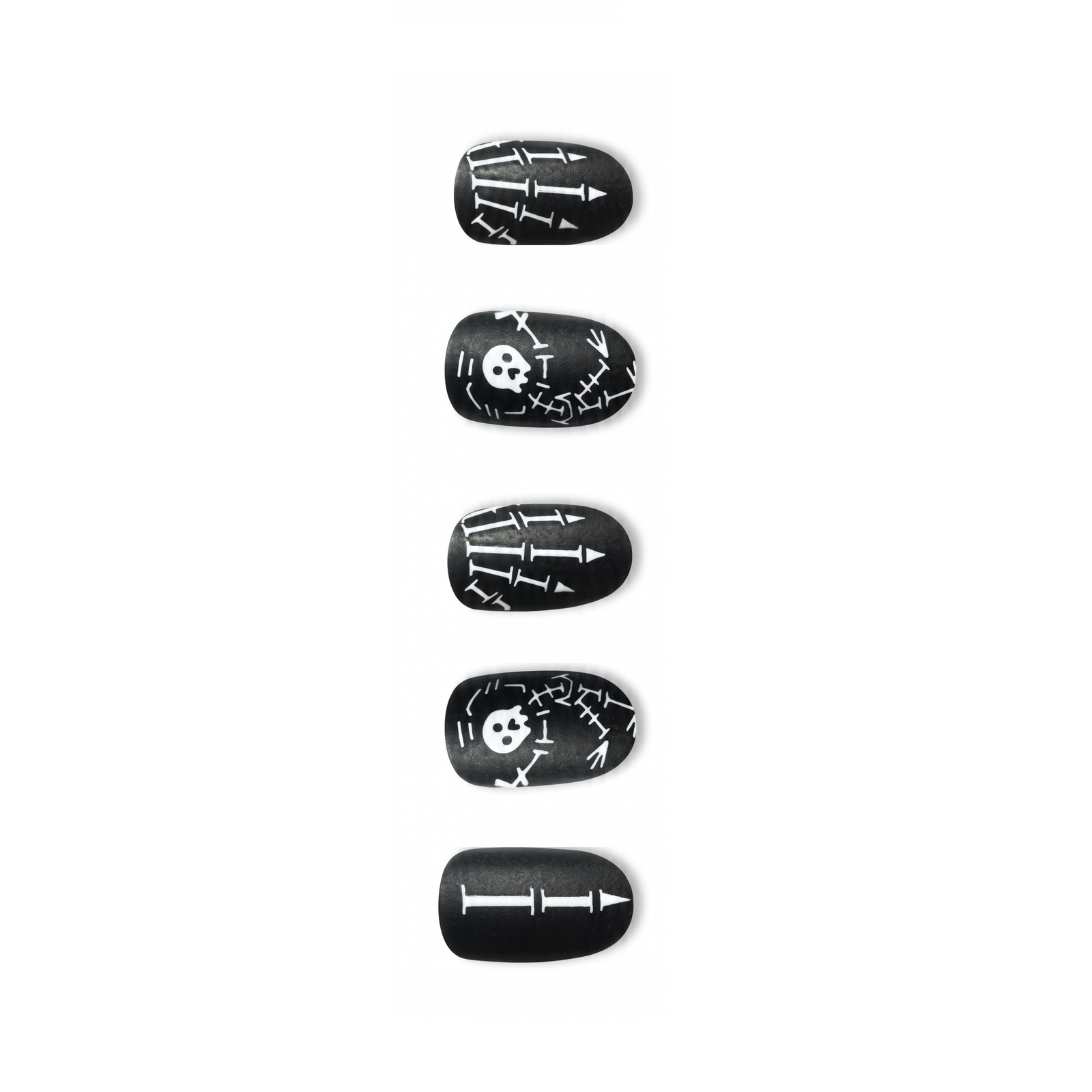 Press-on-nail Matte Black Skull Round Halloween Press On Nails | Gothic Horror Style | Reusable Nail Set 2