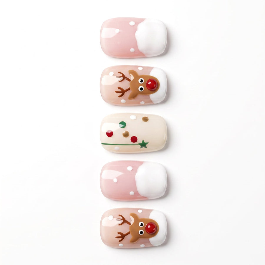 Milky White Reindeer Winter Press On Nails | Cozy Christmas Style | Reusable Nail Set - highlight 2