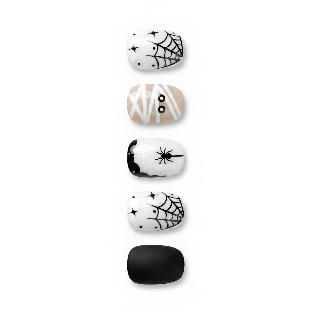 Press-on-nail White Spider Web Halloween Press On Nails | Gothic Spooky Style | Reusable Nail Set 3