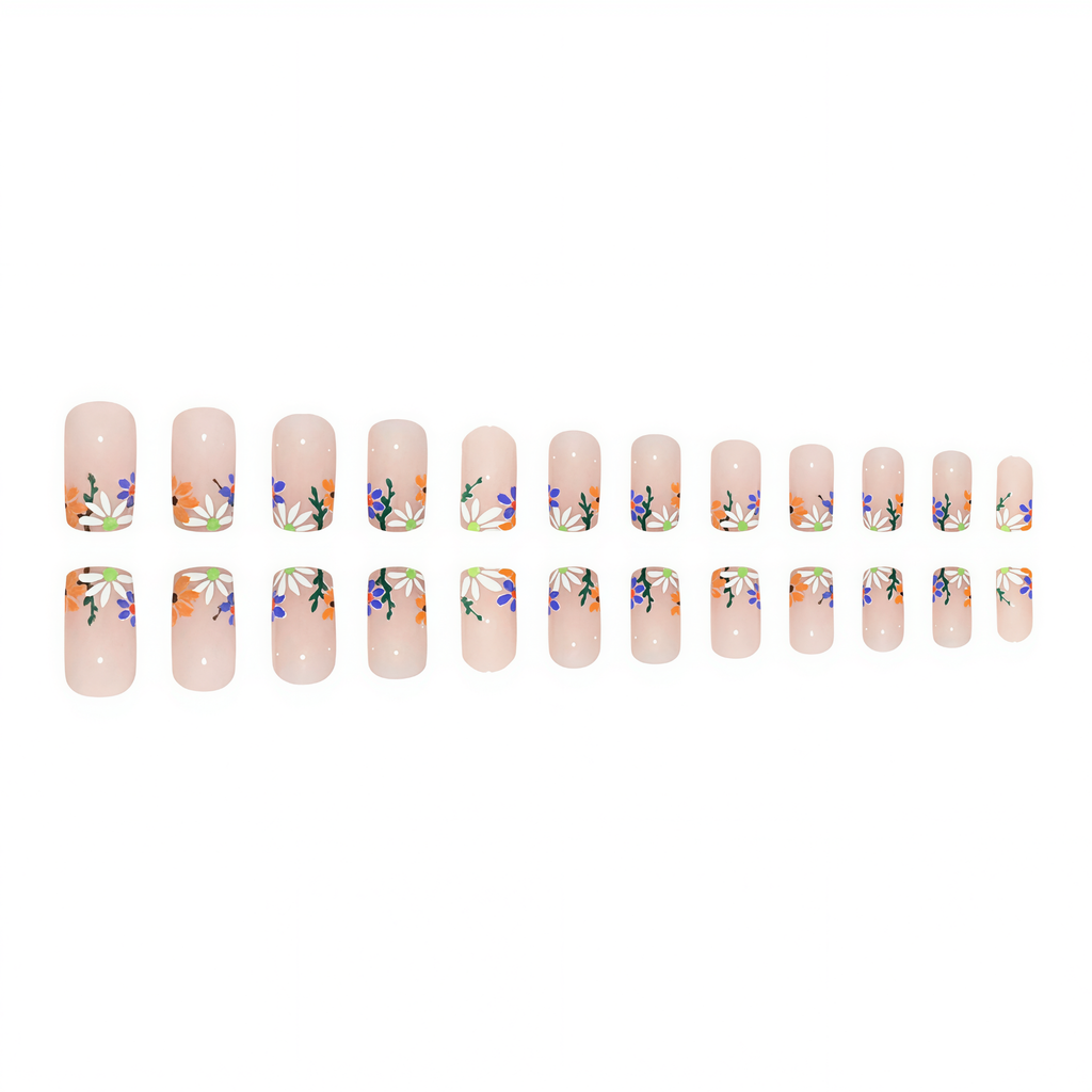 Purple Spring Floral Jelly French Press-On Nails