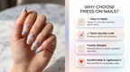 Press-on-nail Oval Blue Floral French Press On Nails | Romantic Garden Style | Reusable Nail Set 6