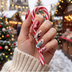 Press-on-nail Red & White Christmas Tree Reindeer Press On Nails | Festive Holiday Style | Reusable Nail Set 5